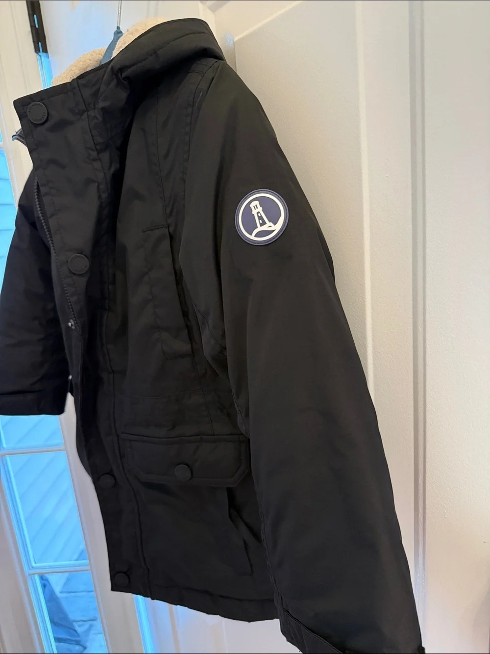 Lands' End Kids Black Hooded Puffer Jacket with Sherpa Lining Unisex
